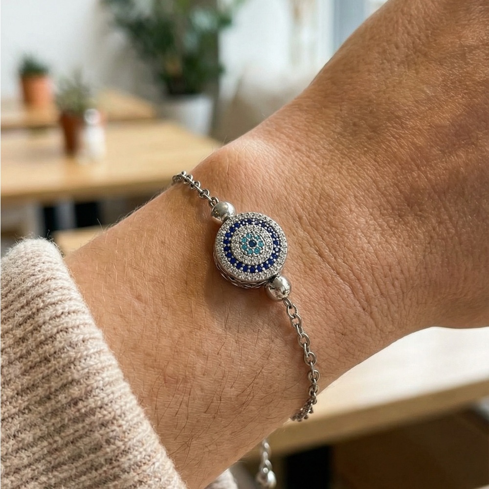 Silver and Blue Evil Eye Bracelet